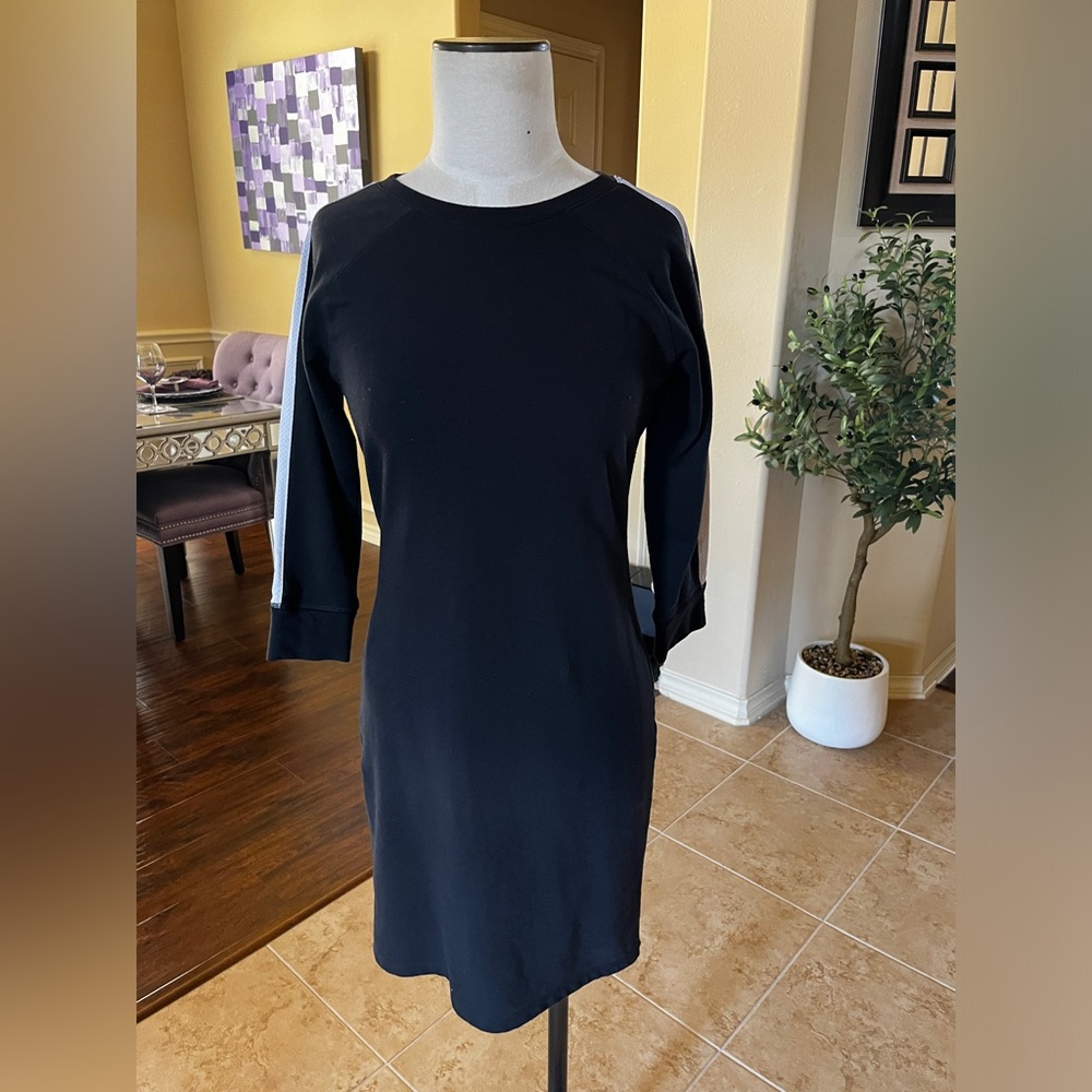 Black Ribbed Sheath Dress with 3/4 Raglan Sleeves